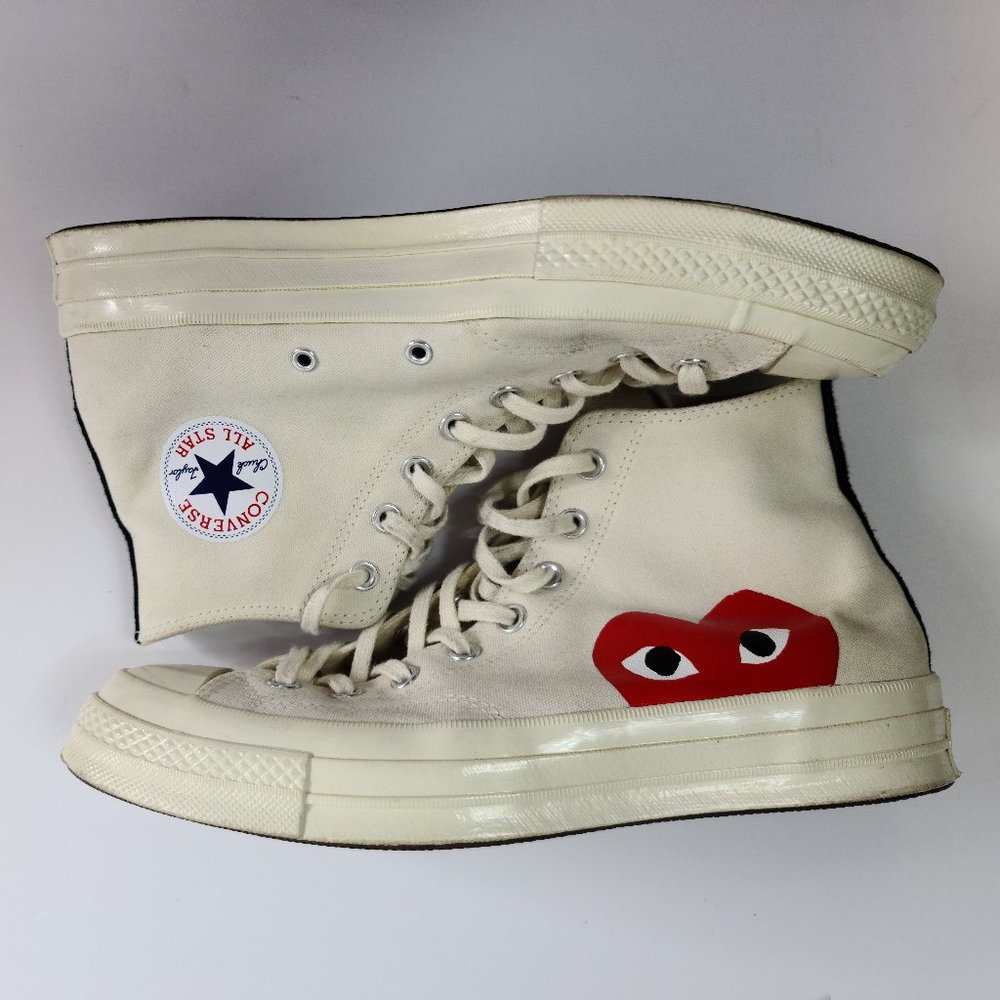 Converse Chuck 70 Hi Comme Des Garcons PLAY White High Top - Size 10 - Preowned